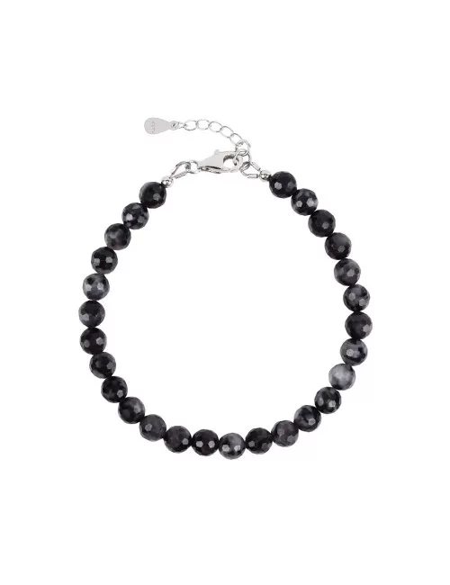 Armband - Gabbro (Mystic Merlinit), 06mm-Kugeln, facettiert, Verlängerungskettchen, rhodiniert