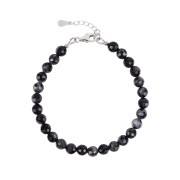 Armband - Gabbro (Mystic Merlinit), 06mm-Kugeln, facettiert, Verlängerungskettchen, rhodiniert