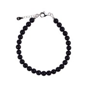 Armband - Schungit (stab.), 6mm-Kugeln, Verlängerungskettchen, rhodiniert