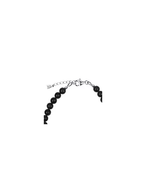 Armband - Schungit (stab.), 6mm-Kugeln, Verlängerungskettchen, rhodiniert