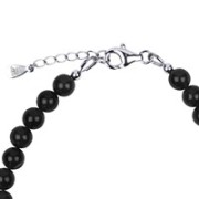 Armband - Schungit (stab.), 6mm-Kugeln, Verlängerungskettchen, rhodiniert