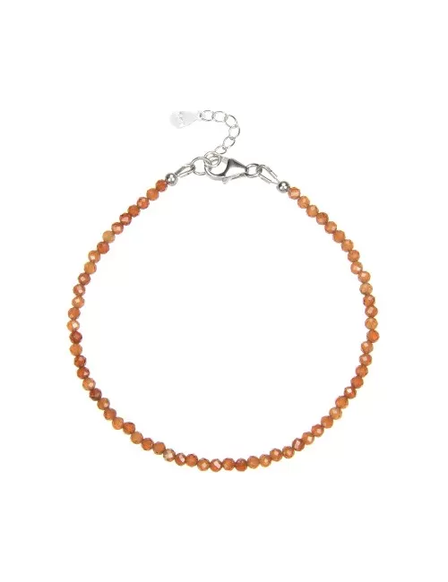 Armband - Kugeln 3mm - Granat (orange), facettiert rhodiniert, Verlängerungskettchen