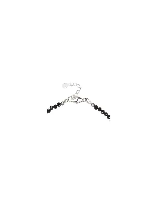 Armband - Kugeln 3mm - Spinell (schwarz), facettiert, rhodiniert, Verlängerungskettchen