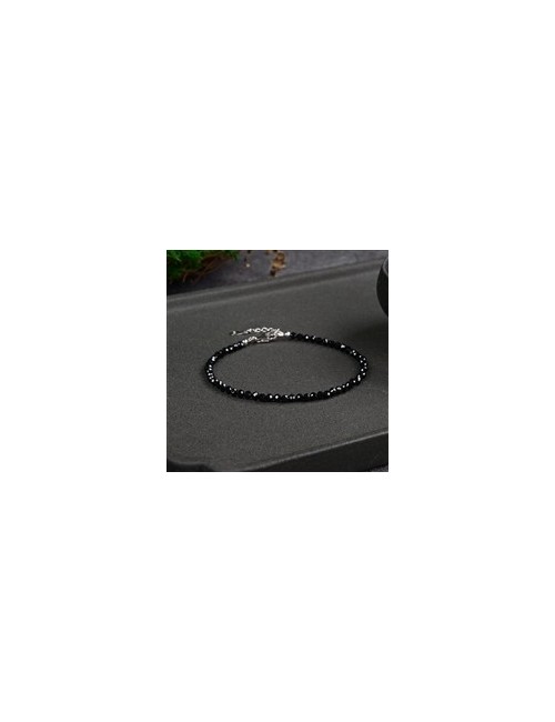 Armband - Kugeln 3mm - Spinell (schwarz), facettiert, rhodiniert, Verlängerungskettchen