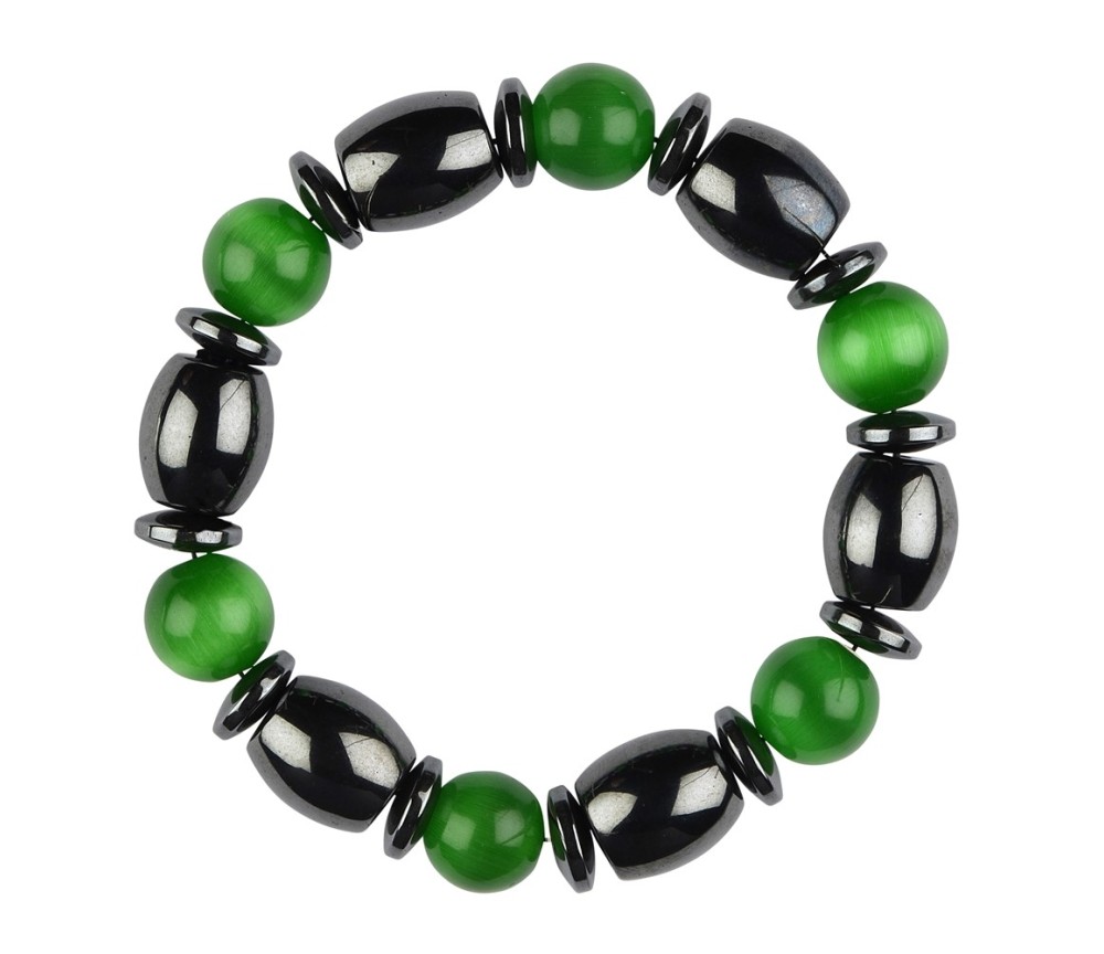 Armband - Hämatin - Katzenauge grün (Glas)