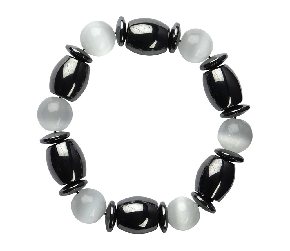 Armband - Hämatin/Katzenauge weiß (Glas)