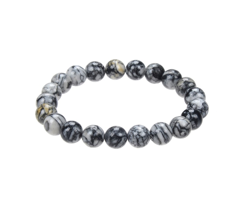 Armband - Pinolith (Eisblumenmagnesit), 08 - 09mm Kugeln