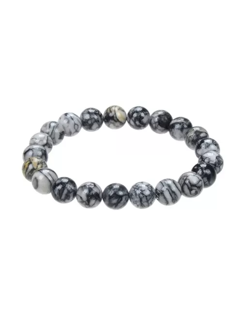 Armband - Pinolith (Eisblumenmagnesit), 08 - 09mm Kugeln