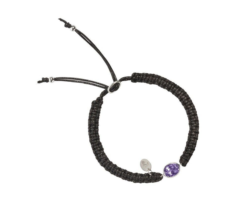 Armband - Makramee, Amethyst oval, facettiert