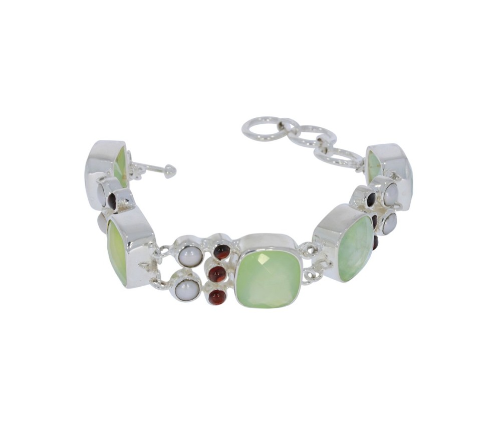 Armband - Prehnit, Perle, Granat