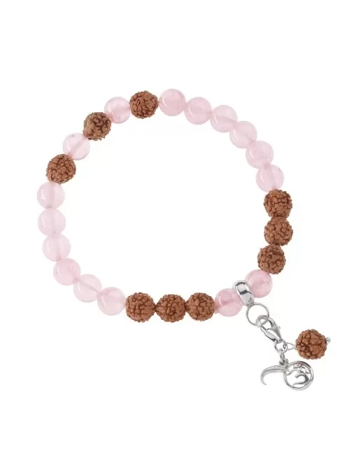 Armband - Edelsteinmala - Rosenquarz & Rudraksha-Nüsse - Liebe & Lebensfreude