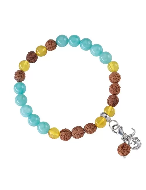 Armband - Edelsteinmala - Amazonit, Bernstein (Selbstbestimmung)