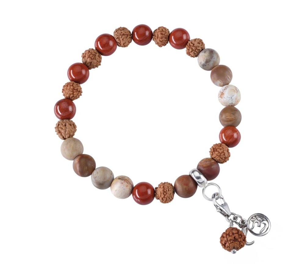 Armband - Edelsteinmala - roter Jaspis, versteinertes Holz (Erdung)