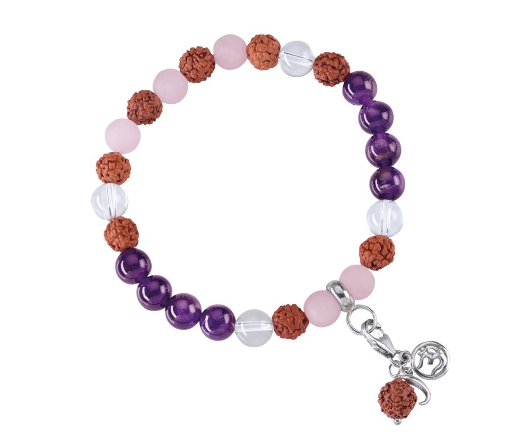 Armband - Edelsteinmala - Amethyst, Bergkristall, Rosenquarz (Vitalität)