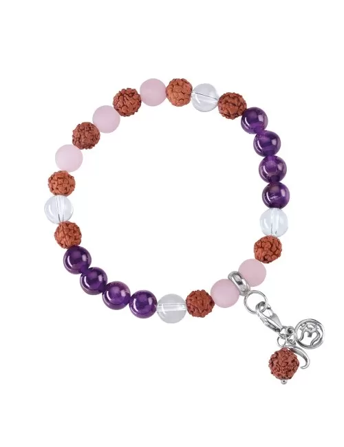 Armband - Edelsteinmala - Amethyst, Bergkristall, Rosenquarz (Vitalität)