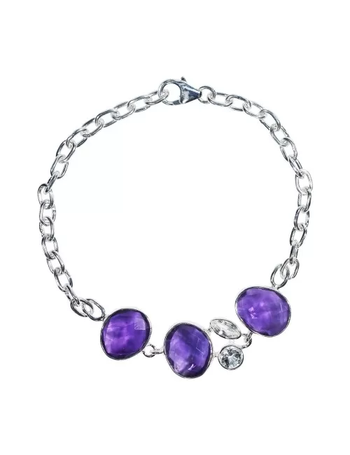 Armband - Amethyst facettiert, Silber, längenverstellbar