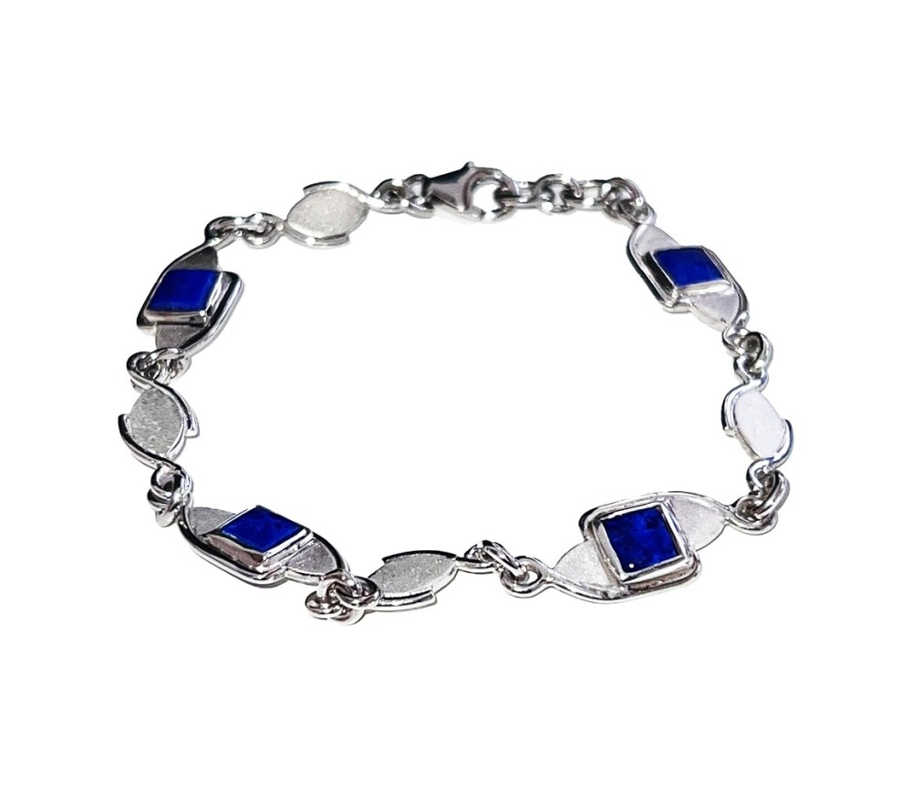 Armband - Quadrate 6x6mm - Lapis Lazuli- 20cm, platiniert