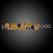 Armband - Bernstein, Rauchquarz, Citrin & verst. Holz - 925 Silber - Einzelstück