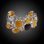 Armband - Bernstein, Rauchquarz, Citrin & verst. Holz - 925 Silber - Einzelstück