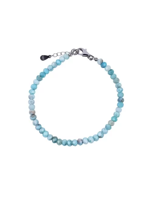 Armband Larimar, Button (3 x 4,5mm) facettiert, rhodiniert, Verlängerungskettchen