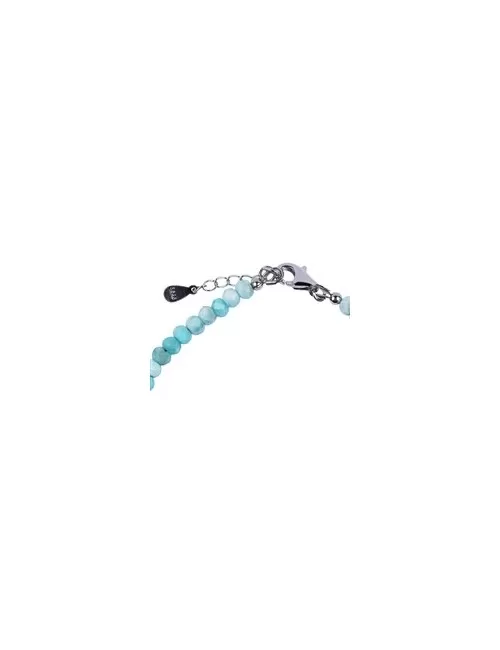 Armband Larimar, Button (3 x 4,5mm) facettiert, rhodiniert, Verlängerungskettchen