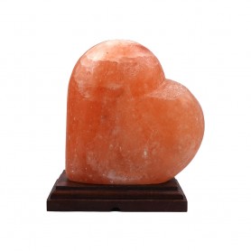 Lampe - Salzkristall - Salzlampe  Herz mit Holzsockel