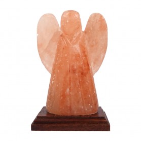 Lampe - Salzkristall - Salzlampe  Engel mit Holzsockel