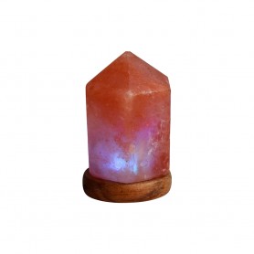 Lampe - Salzkristall - Salzlampe Kristall mit Holzsockel