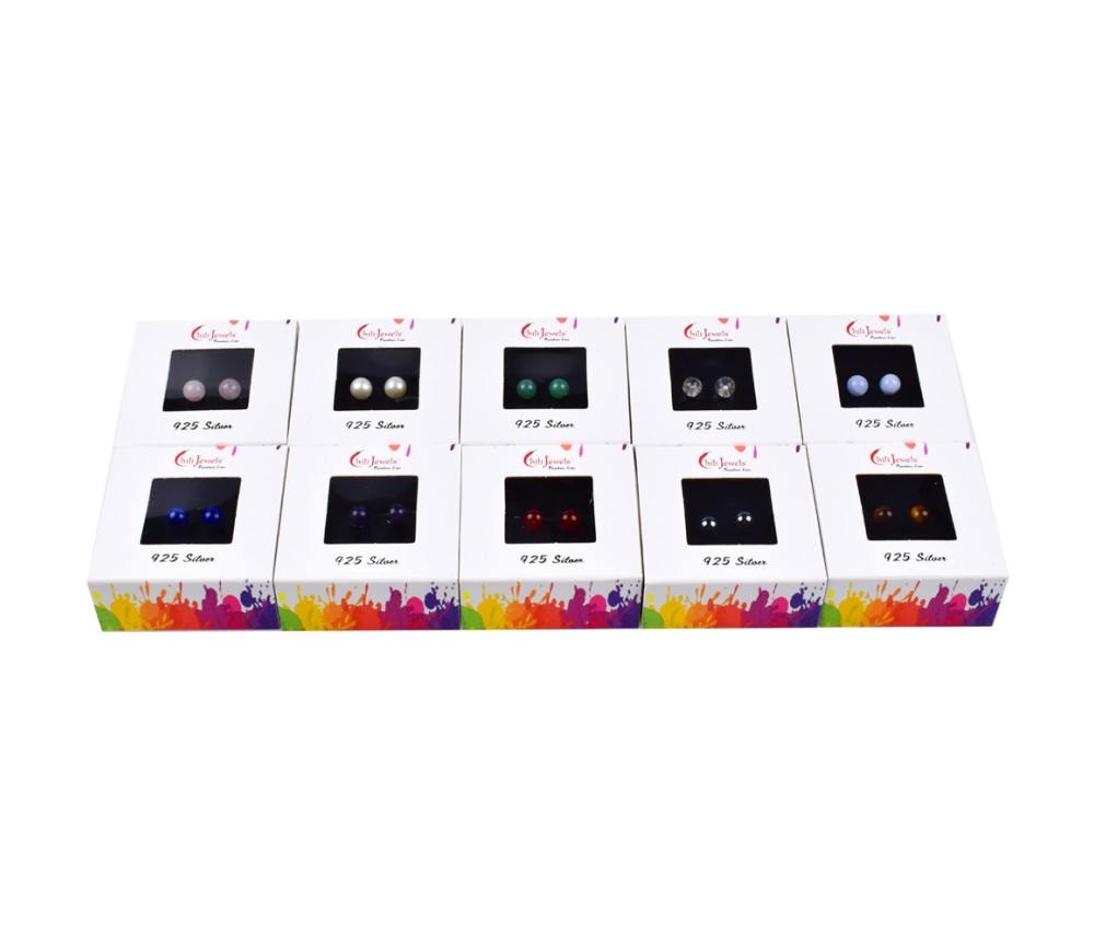 Heilsteine & Edelsteine - Ohrstecker - Kugeln - gemischte Steine 8mm, rhodiniert - 10er Pack