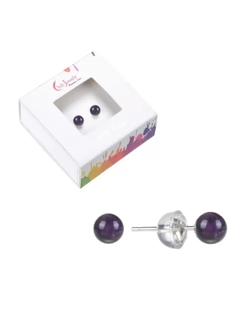 Heilsteine & Edelsteine - Ohrstecker - Amethyst, Kugel, 4mm, rhodiniert