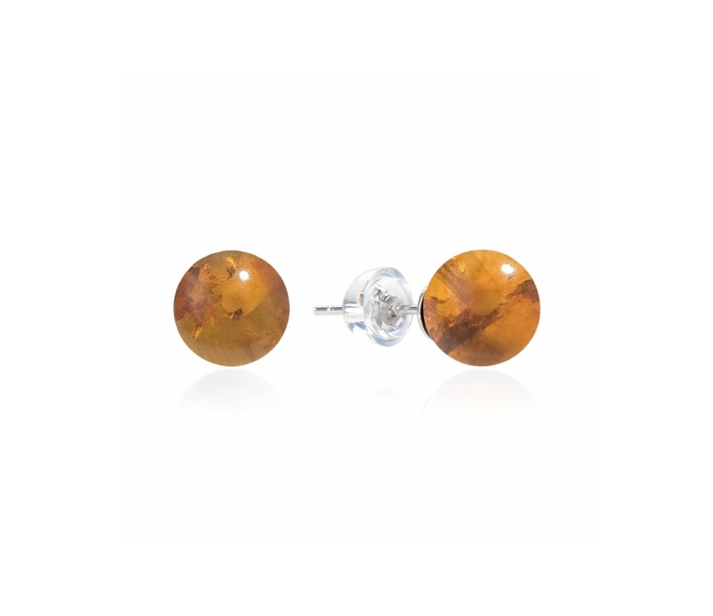 Heilsteine & Edelsteine - Ohrstecker - Bernstein (rek.) Kugel, 8mm, rhodiniert