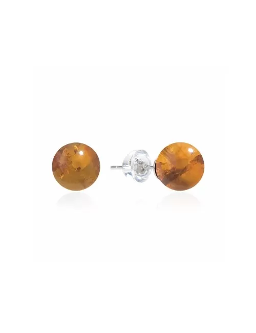 Heilsteine & Edelsteine - Ohrstecker - Bernstein (rek.) Kugel, 8mm, rhodiniert