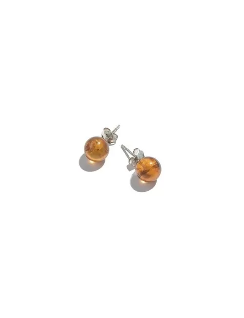 Heilsteine & Edelsteine - Ohrstecker - Bernstein (rek.) Kugel, 8mm, rhodiniert