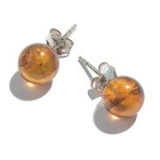 Heilsteine & Edelsteine - Ohrstecker - Bernstein (rek.) Kugel, 8mm, rhodiniert