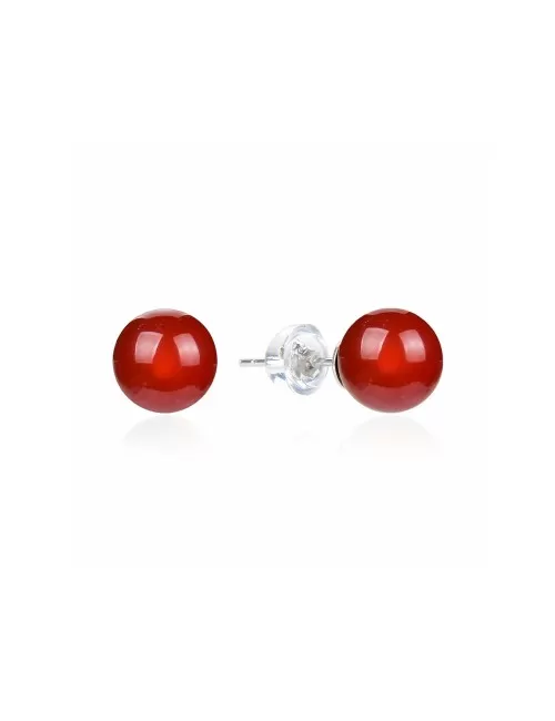 Heilsteine & Edelsteine - Ohrstecker - Carneol (gebr.), Kugel, 8mm, rhodiniert