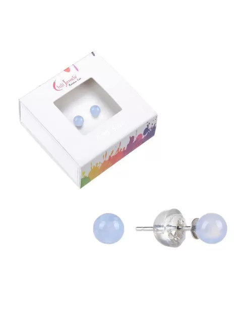 Heilsteine & Edelsteine - Ohrstecker - Chalcedon (blau), Kugel, 4mm, rhodiniert
