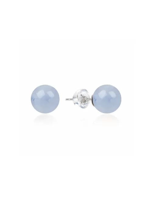 Heilsteine & Edelsteine - Ohrstecker - Chalcedon (blau), Kugel, 8mm, rhodiniert
