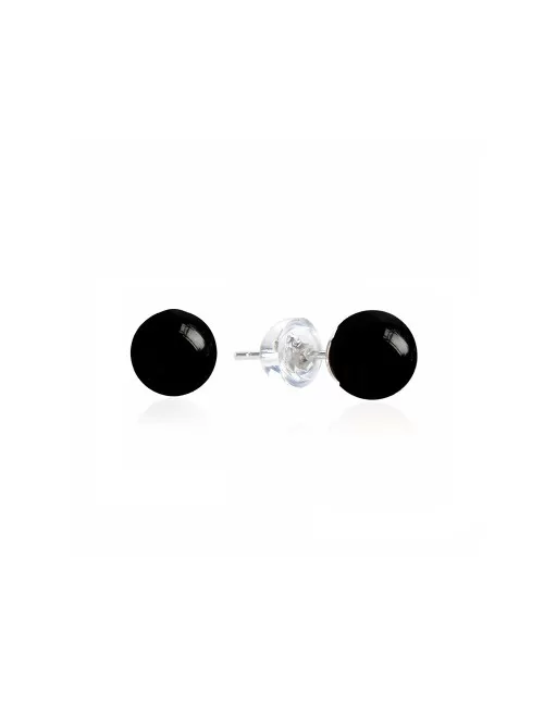 Heilsteine & Edelsteine - Ohrstecker - Onyx (gef.), Kugel, 6mm, rhodiniert