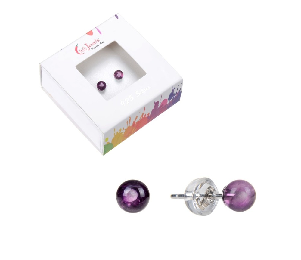 Heilsteine & Edelsteine - Ohrstecker - Fluorit, Kugel, 4mm, rhodiniert