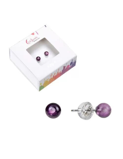 Heilsteine & Edelsteine - Ohrstecker - Fluorit, Kugel, 4mm, rhodiniert