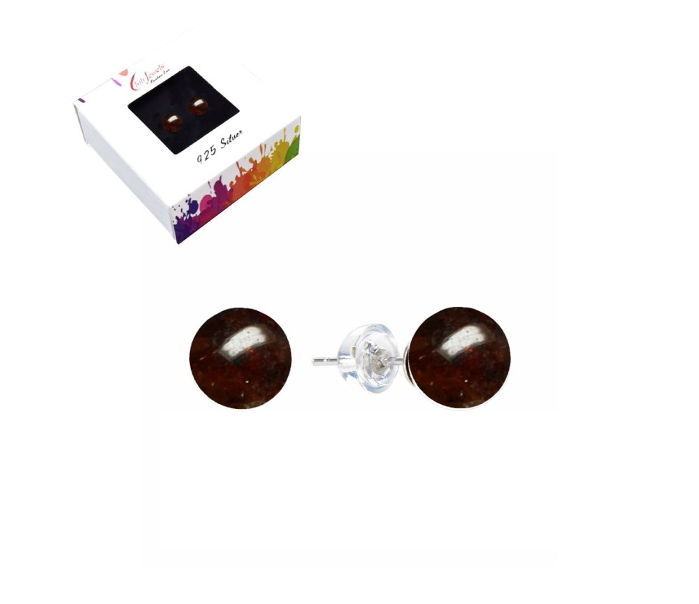 Heilsteine & Edelsteine - Ohrstecker - Granat, Kugel, 6mm, rhodiniert