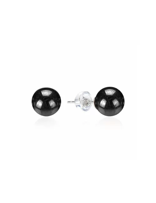 Heilsteine & Edelsteine - Ohrstecker - Hämatit (natur), Kugel, 8mm, rhodiniert