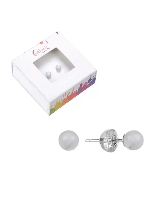 Heilsteine & Edelsteine - Ohrstecker - Magnesit, Kugel, 4mm, rhodiniert