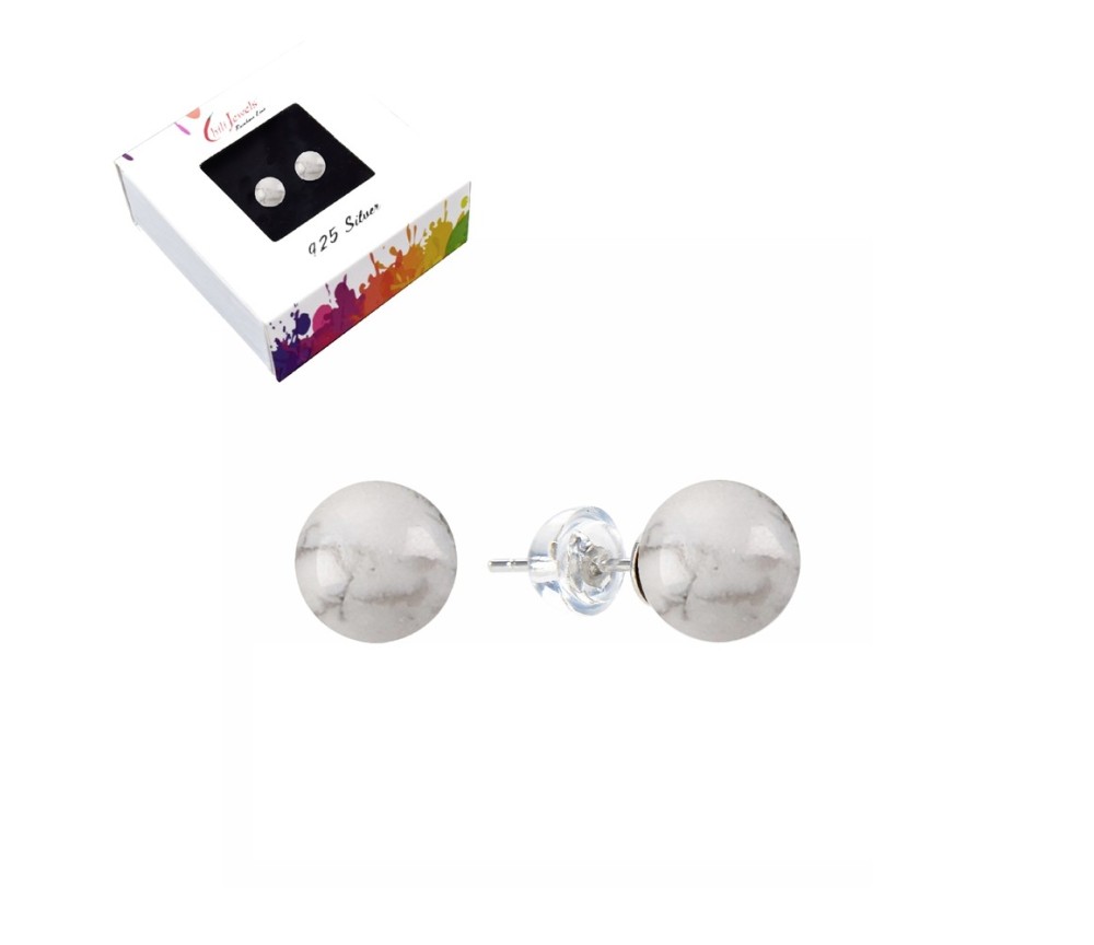 Heilsteine & Edelsteine - Ohrstecker - Magnesit, Kugel, 6mm, rhodiniert