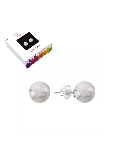 Heilsteine & Edelsteine - Ohrstecker - Magnesit, Kugel, 6mm, rhodiniert