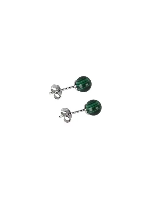 Heilsteine & Edelsteine - Ohrstecker - Malachit (stab.), Kugel, 8mm, rhodiniert