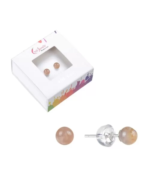 Heilsteine & Edelsteine - Ohrstecker - Mondstein, Kugel, 4mm, rhodiniert