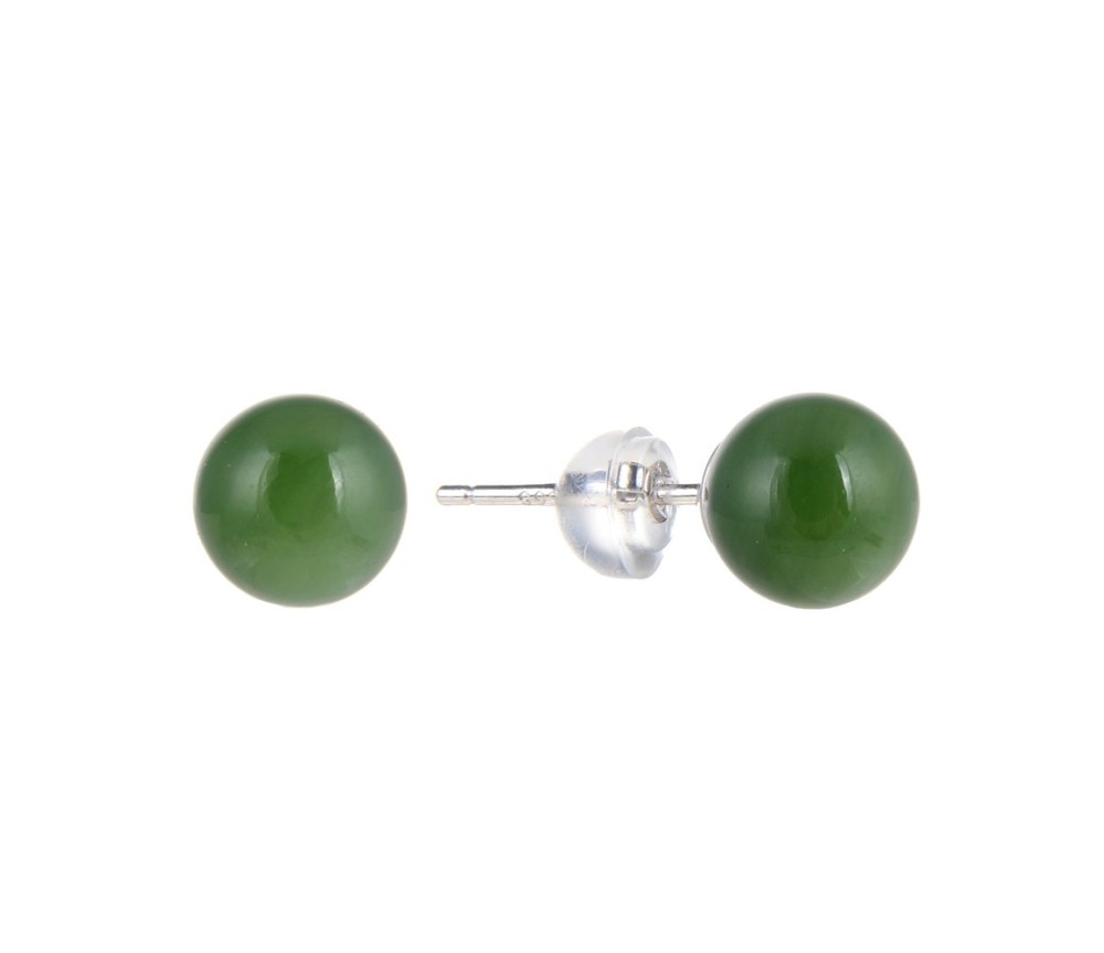 Heilsteine & Edelsteine - Ohrstecker - Nephritjade, Kugel, 8mm, rhodiniert