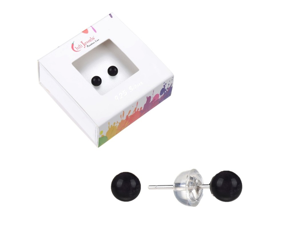 Heilsteine & Edelsteine - Ohrstecker - Schörl (stab.), Kugel, 4mm, rhodiniert