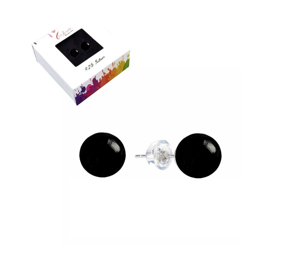 Heilsteine & Edelsteine - Ohrstecker - Schörl (stab.), Kugel, 6mm, rhodiniert